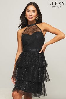Lipsy Black Petite Sequin Halter Dress (K01954) | €30