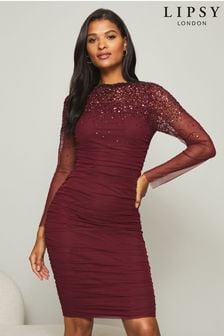 платье с Lipsy С длинными рукавами отделкой и Миди (K01987) | €38