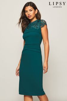 Lipsy Green Petite Lace Top Bodycon Dress (K02028) | $106