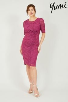 Yumi Pink Ruched Lace Dress (K02216) | €29