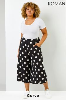Roman Black Curve Spot Print Culotte Trousers (K02239) | €37