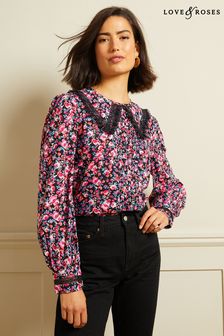 Love & Roses Pink Floral Collared Blouse (K02646) | €24