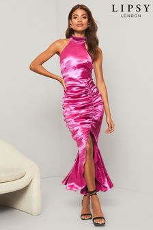Lipsy Purple Ruched Halter Midi Dress (K02756) | €36
