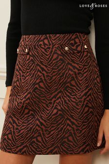 Love & Roses Chocolate Brown Zebra Jacquard Mini Skirt (K02877) | €19