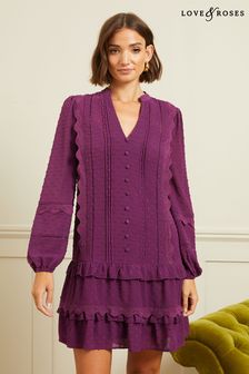 Love & Roses Purple Regular Dobby Drop Waist Dress (K02980) | €30