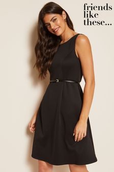 Friends Like These Black Belted Scuba Mini Dress (K04011) | $57