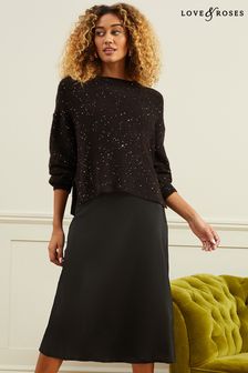 Love & Roses Black 2 In 1 Knitted Sequin Midi Dress (K04023) | €23