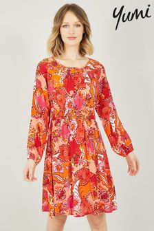 Yumi Pink Paisley Print Ruched Waist Dress (K04043) | €37