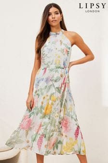 Lipsy Printed Pleated Halter Dress (K04622) | 205 zł