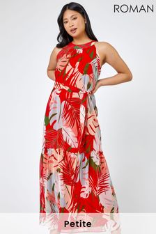 Roman Red Petite Tropical Print Tiered Dress (K04696) | ₪ 256