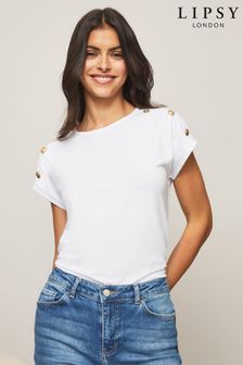 Lipsy White Round Neck T-Shirt (K04741) | $33