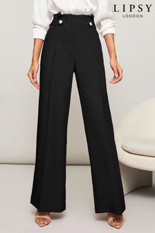 Lipsy Black High Waisted Military Button Wide Leg Trousers (K06313) | INR 3,972