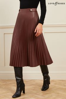Berry - Love & Roses Faux Leather Pleated Midi Skirt (K07061) | BGN112