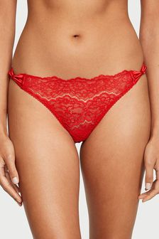 Victoria's Secret Lipstick Red Satin Bow Lace Thong Knickers (K07064) | $19