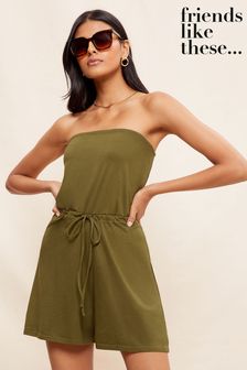 Friends Like These Khaki Green Bandeau Jersey Belted Playsuit (K07560) | €25