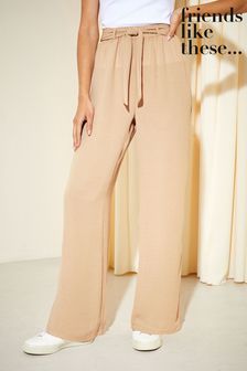 Friends Like These Nude Wide Leg Belted Paperbag Trousers (K07586) | OMR14
