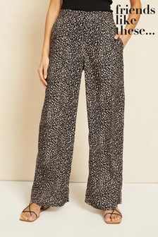 Friends Like These Black/Neutral Animal Petite Wide Leg Pull On Trousers (K07588) | €47