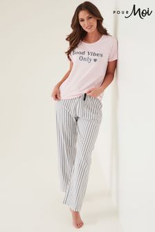 Pour Moi Pink Good Vibes Cotton Jersey Pyjama Set (K07876) | AED145