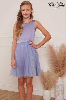 Chi Chi London Blue Satin Tulle Skirt Dress - Girls (K07966) | €71