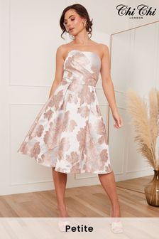 Chi Chi London Silver Petite Bandeau Floral Jacquard Midi Dress (K07987) | 137 €