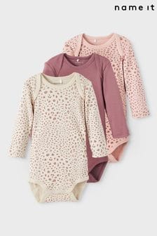 Name It Pink Organic Cotton 3 Pack Long Sleeve Bodysuits (K08100) | €25