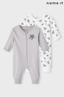Name It Silver 2 Pack Organic Cotton Sleep Suits (K08102) | €32