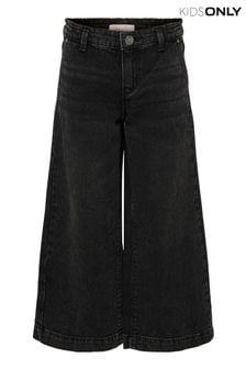 ONLY KIDS Black Wide Leg Cropped Jeans With Adjustable Waist (K08116) | $32