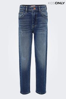 ONLY KIDS Distressed Mid Blue Mom Fit Jeans With Adjustable Waistband (K08117) | $48