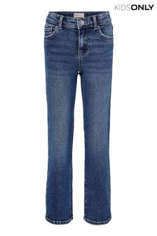 ONLY KIDS Mid Blue Straight Leg Jeans With Slight Flare and Adjustable Waist (K08118) | $35