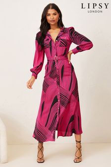 Rox abstract - Rochie maxi tip cămașă Lipsy Cu curea (K08267) | 400 LEI