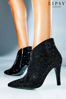 Lipsy Black Diamante Gem Regular Fit Mid Heel Ankle Bootie (K08459) | 175 zł