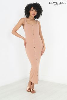 Brave Soul Brown Button Up Scoop Neck Strappy Maxi Dress (K08514) | ₪ 98