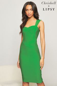Lipsy Green Sweetheart Neck Strappy Bandage Midi Dress (K08562) | 29,410 Ft