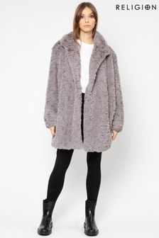 Religion Grey Super Soft And Fluffy Silent Fur Coat (K08707) | €73