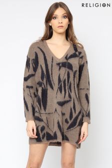 Braun - Religion Oversize-Pulloverkleid (K08711) | 108 €