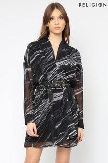 Religion Black Faux Wrap Dress (K08737) | €34