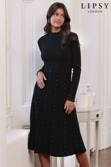 Lipsy black black Knitted Pleated Midi Dress (K09028) | €72