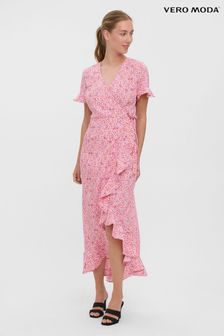VERO MODA Pink Summer Wrap Maxi Dress (K09133) | ₪ 177