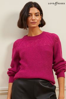 Pink - Love & Roses Pointelle-Pullover mit Schleife hinten (K09242) | CHF 55