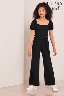 Lipsy Black Square Neck Jersey Jumpsuit (K09376) | $35 - $48