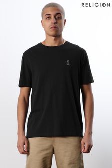 Religion Black Organic Slim Fit T-Shirt With Chest Logo (K09408) | $35