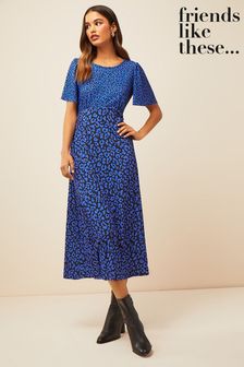 Friends Like These Print Flutter Sleeve Round Neck Summer Midi Dress (K09578) | €60