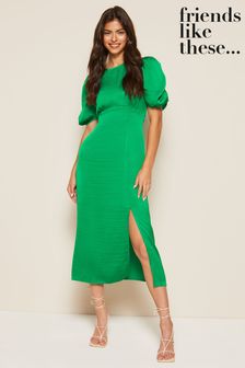 Friends Like These Green Ruched Sleeve Empire Midi Dress (K09877) | €22.50