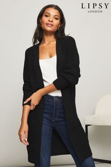Black - Lipsy Knitted Cable Longline Cardigan (K10037) | BGN110