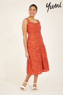 Yumi Burnt Orange Cotton Broderie Dress (K10210) | 74 €