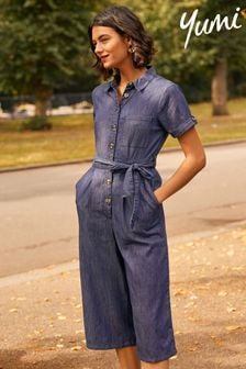 Yumi Blue Cotton Denim Jumpsuit (K10224) | 172 zł