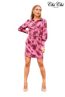 Chi Chi London Pink Floral Print Shirt Dress (K10388) | €39