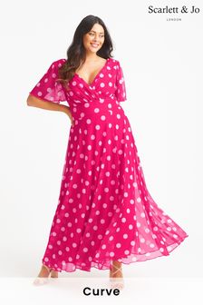 Scarlett & Jo Pink Isabelle Spot Float Sleeve Maxi Dress (K10400) | €48