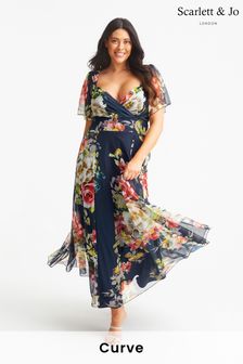 Scarlett & Jo Navy Blue Floral Kemi Print Maxi Bolero Wrap Bodice Dress (K10621) | €60