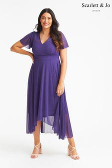 Scarlett & Jo Purple Tilly Angel Sleeve Sweetheart Dress (K10624) | 65 €